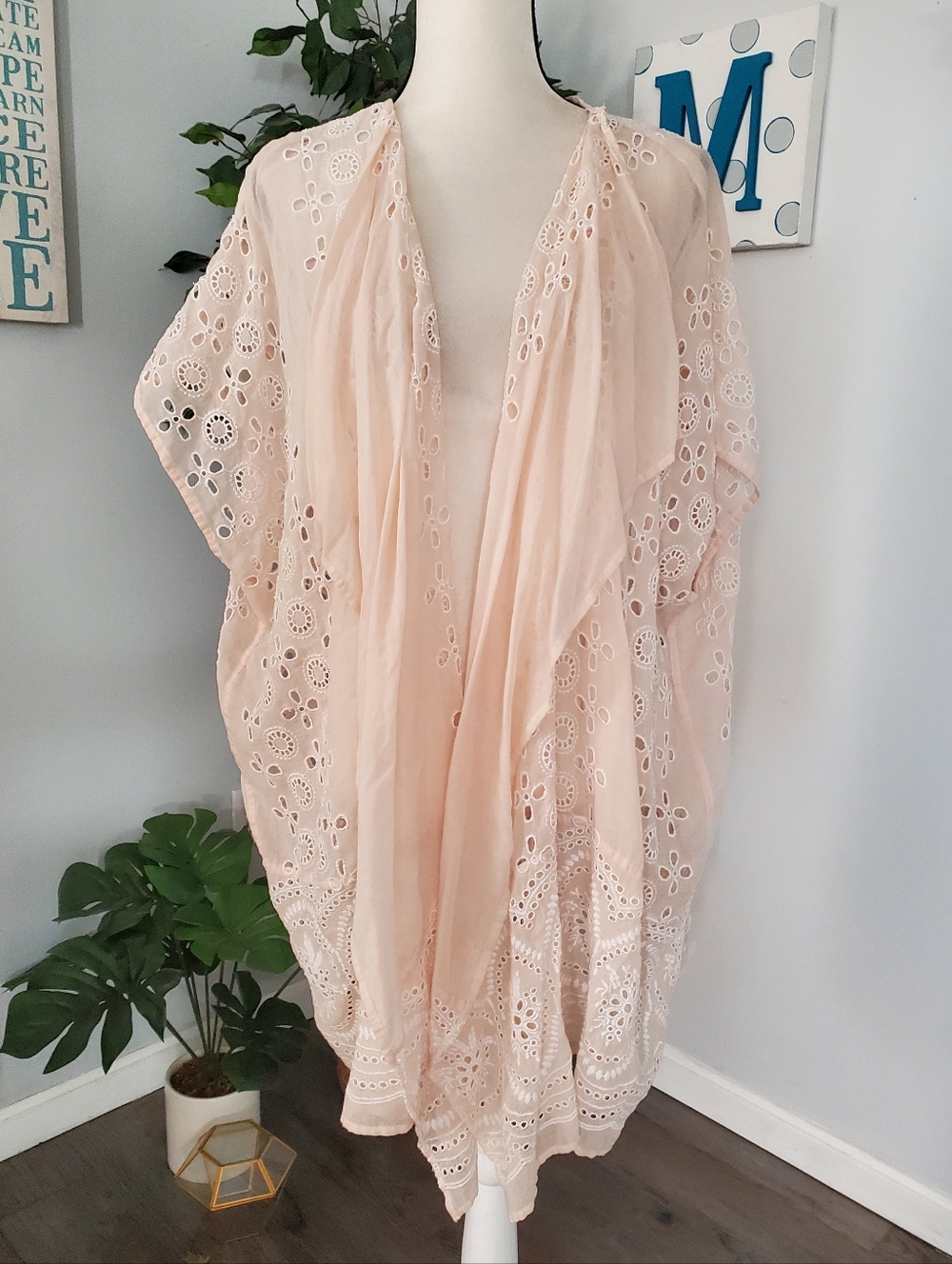 J. CREW Eyelet Beach Poncho Coverup Waterfall Kimono OS